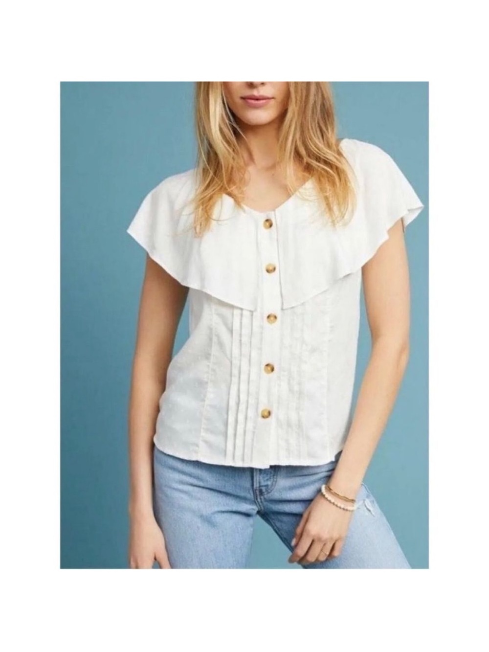 NWT Maeve White Swiss Dot Ruffle Button Front Blouse